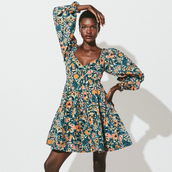 Cleobella Floral Mini Dress - Blue and Orange - Picture 1 of 2